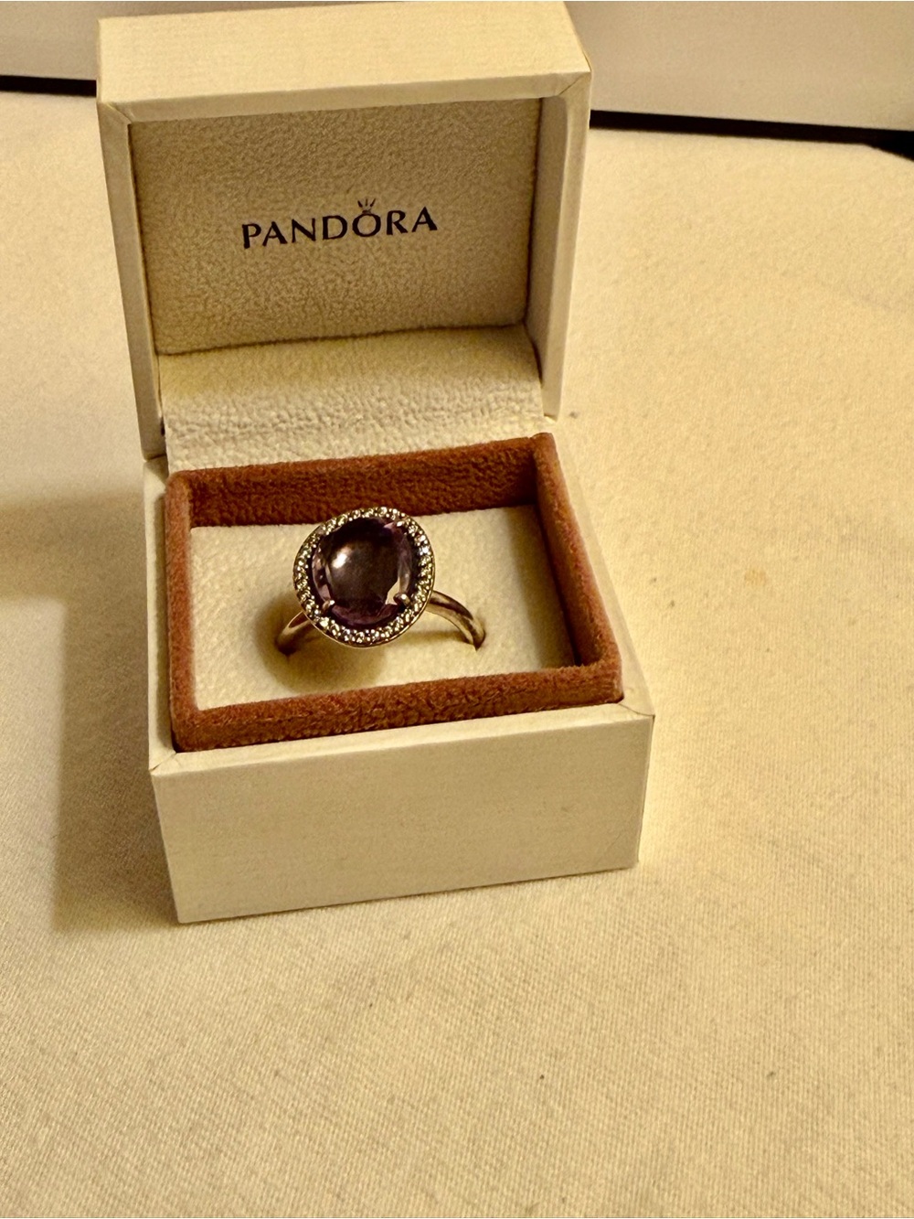 Pandora Silver Ring  Glamorous Legacy Amethyst Ring Size 9